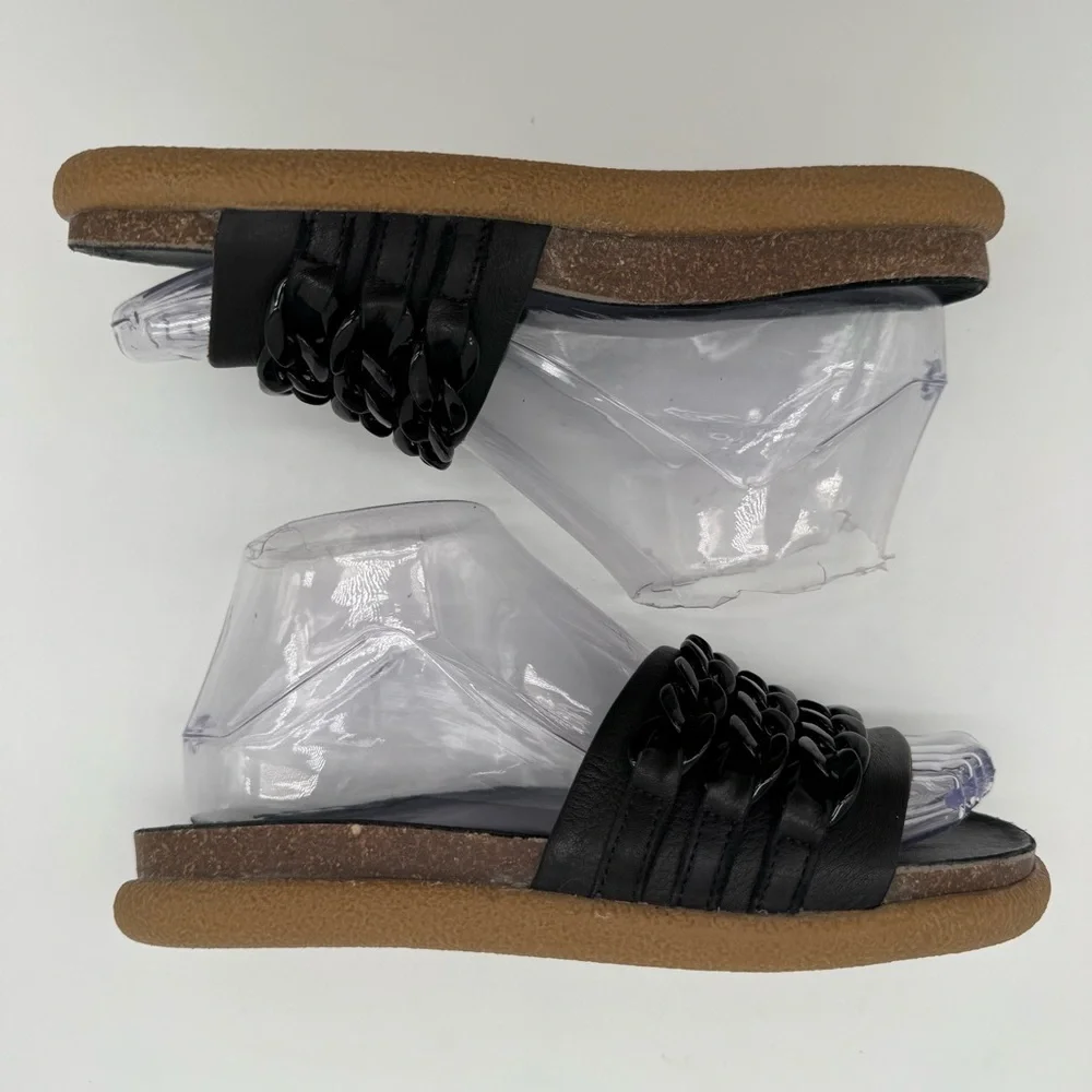 Bueno Emelia Black Leather Chains Slide Sandal Size 36/6